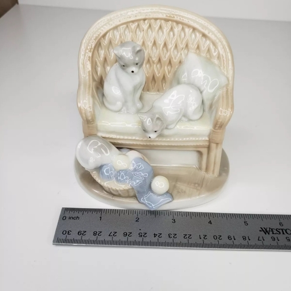 George Good 3 Kittens Playing On the Couch & In the Basket Tan-Blue Porcelain - Picture 10 of 12